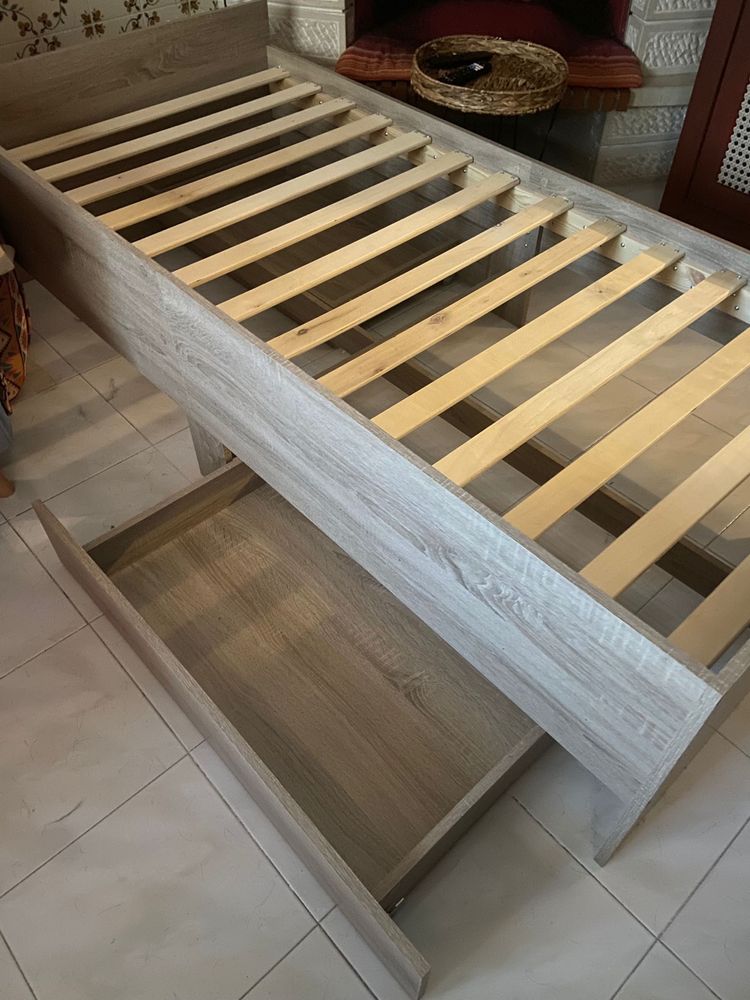 Cama de solteiro em carvalho sonoma 90x190 com colchão