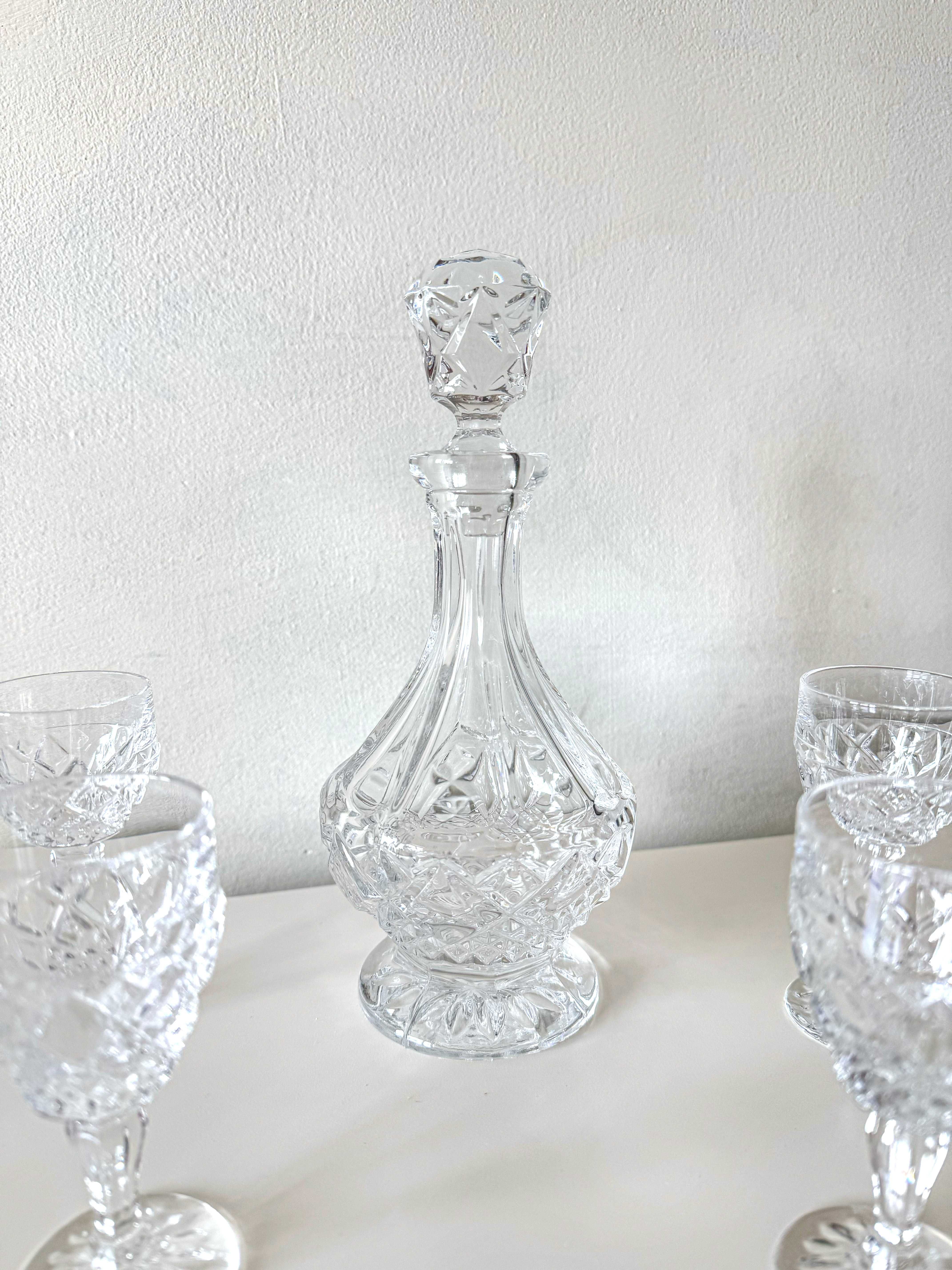 Elegancki zestaw kryształowy Bohemia Czechy - Karafka + 5 Kieliszków
