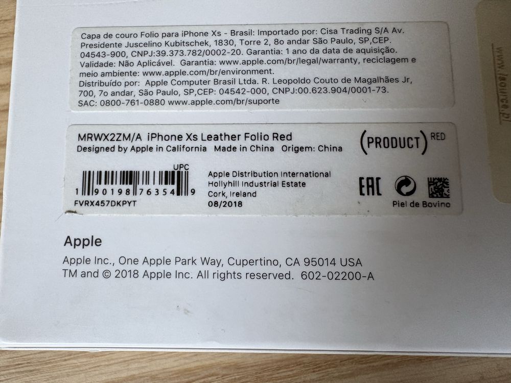 ORYGINALNE Etui Pokrowiec Apple iPhone XS Leather Folio RED MRWX2ZM/A