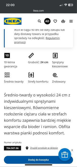 Materac ikea Valevag