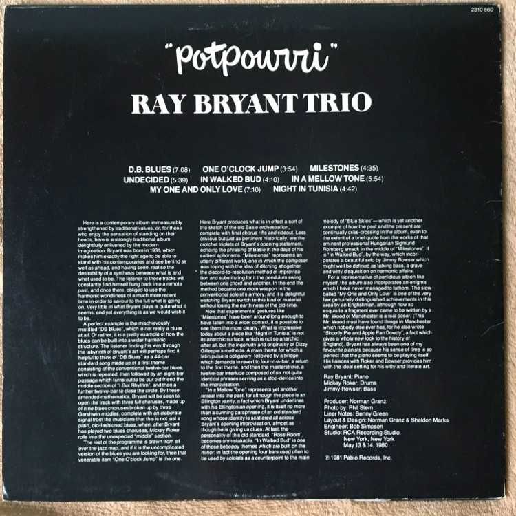 płyta winylowa RAY BRYANT TRIO Potpourri USA 1-st