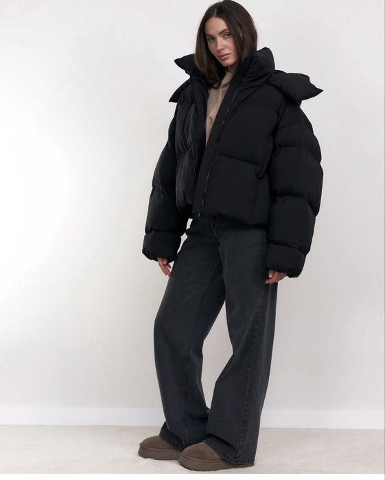 Пуфер жіночий чорний xxs, оверсайз