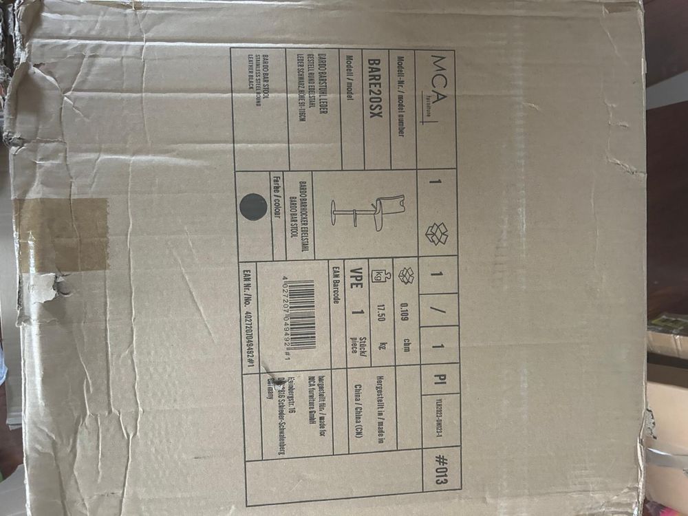 Hoker krzesło MCA Bare20sx czarny skóra Premium barowe