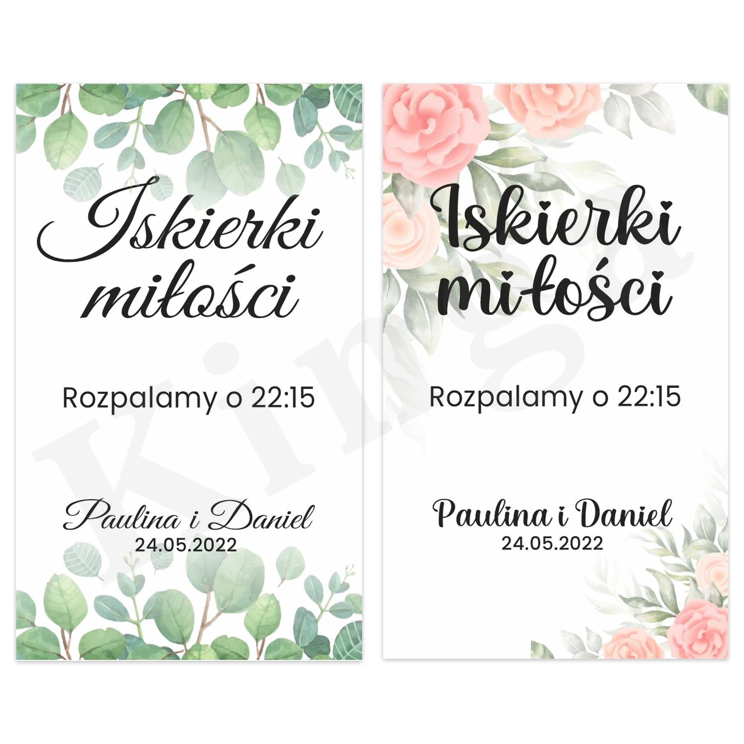 Iskierki Miłości zimne ognie sztuczne ognie etykiety ślub wesele