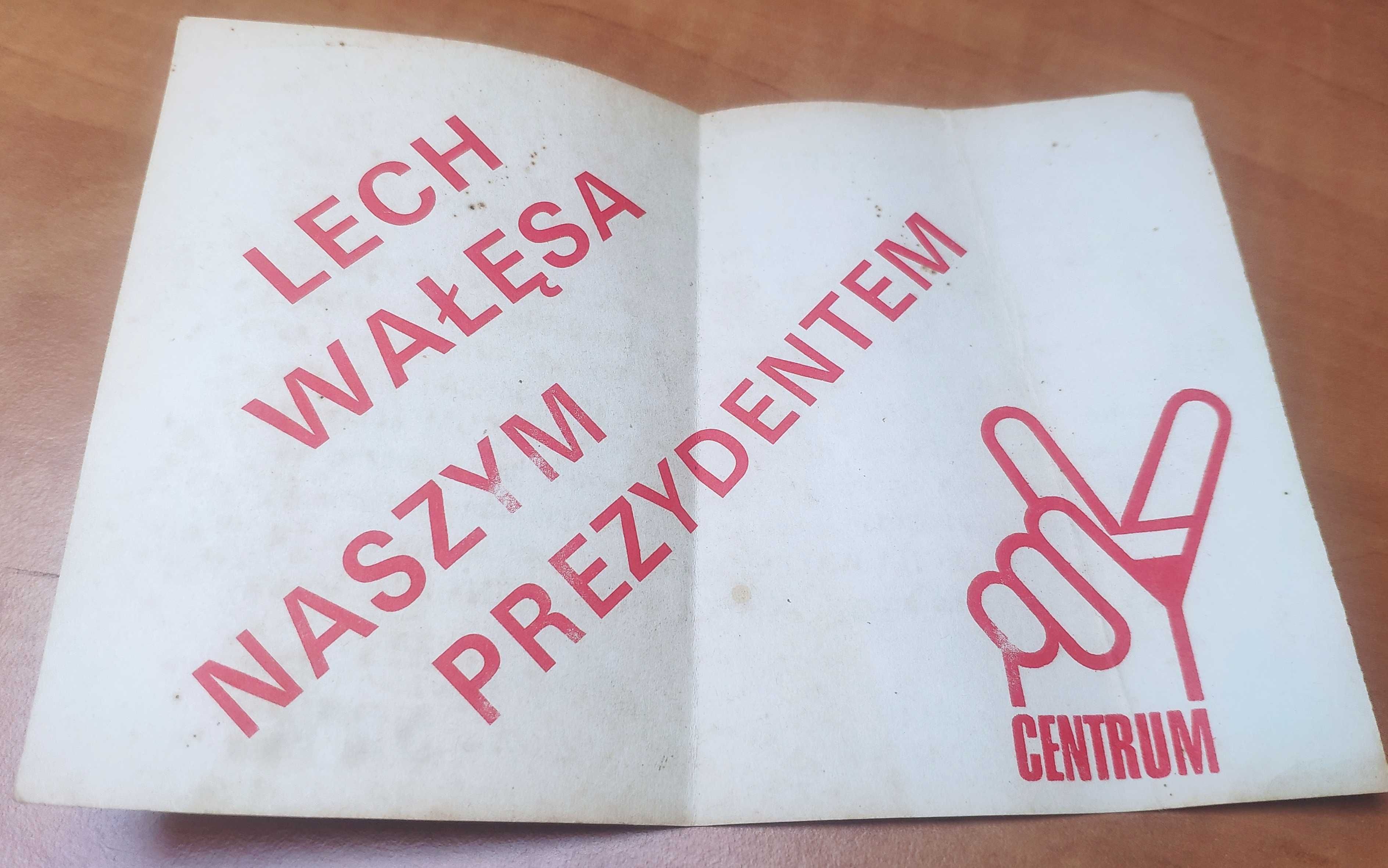stara ulotka Porozumienie Centrum Lech Wałęsa na prezydenta vintage