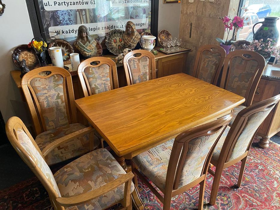 Zestaw Stół rozkładany + 8 krzeseł z Niemiec Dąb rustykalny DOWÓZ
