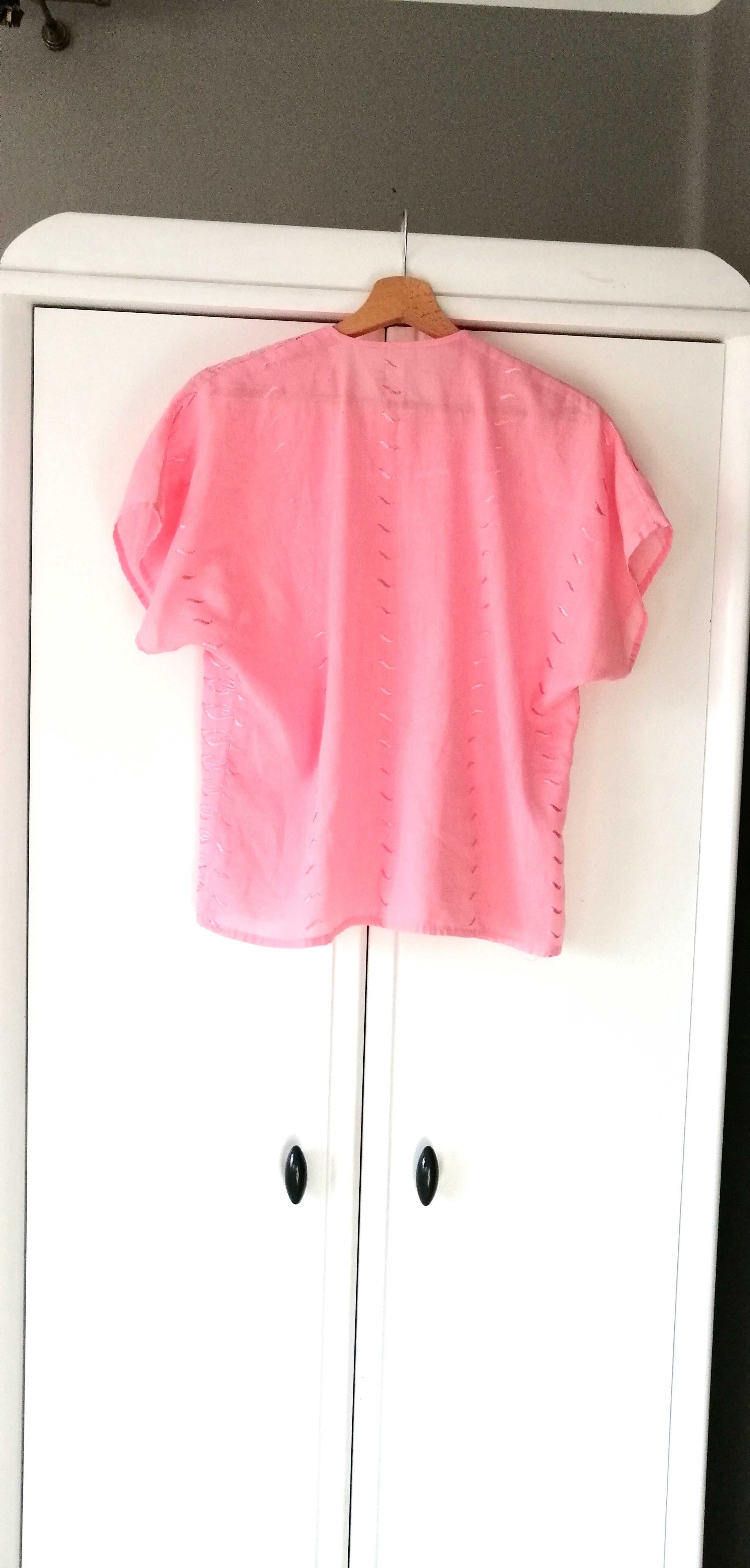 różowa bluzka z krótkim rękawem 40L 38M retro vintage t-shirt z prlu
