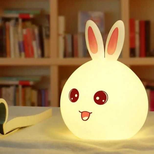 Ночник Зайчик LED Rabbit Soft Touch Светильник силиконовый 7 режимов