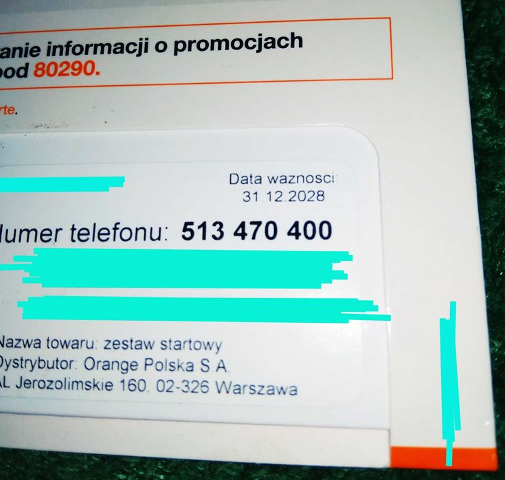 513 _ 470 _ 400 Złoty prosty numer Orange na kartę nowy starter