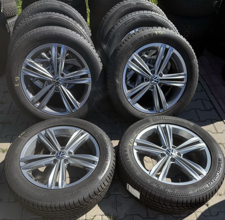 Koła Alu VW OE ET 43 7jx18” opony zima Continental 235/55 R18 Tiguan
