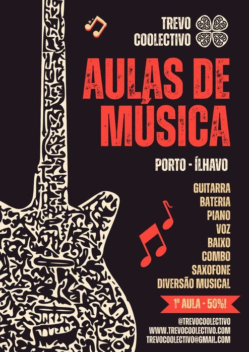 Aulas de Música! (Piano, Guitarra, Bateria, Saxofone, Baixo, Voz)