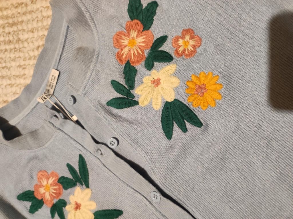 ZARA sweter kardigan haft kwiaty niebieski L nowy rozpinany na guziki