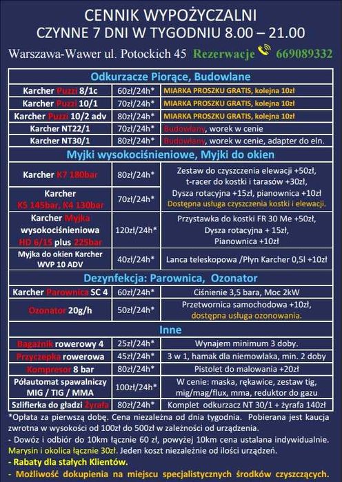 Wypożyczalnia Odkurzaczy Piorących Karcher Myjek ciśnieniowych