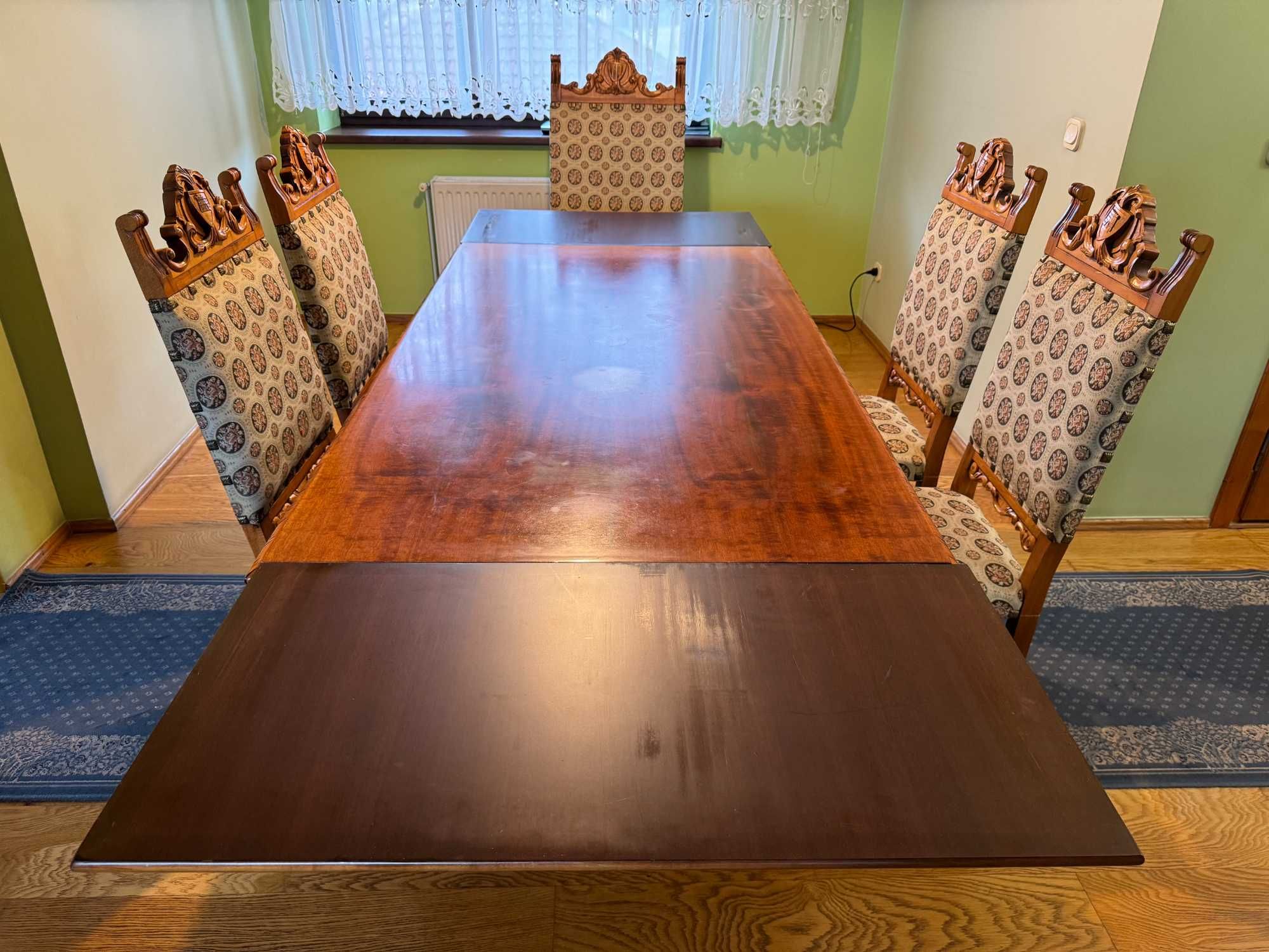 Komplet stół + 6 krzeseł - Rumuński renesans - ręcznie rzeźbione meble
