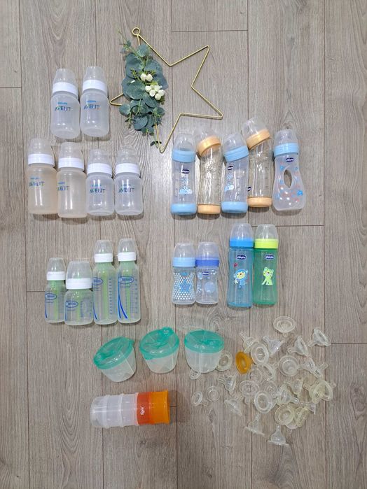 19 biberons/biberãos de várias marcas (Avent/Chicco/Dr. Browns)