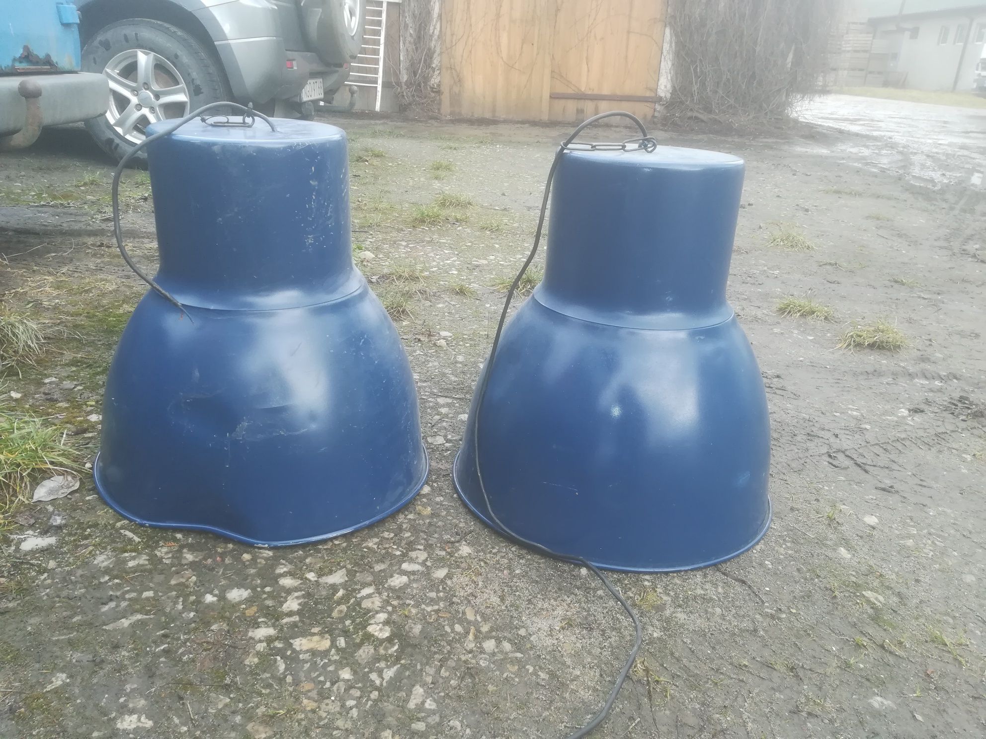 2x lampy przemyslowe industrialne techniczne loft wiszace niebieskie