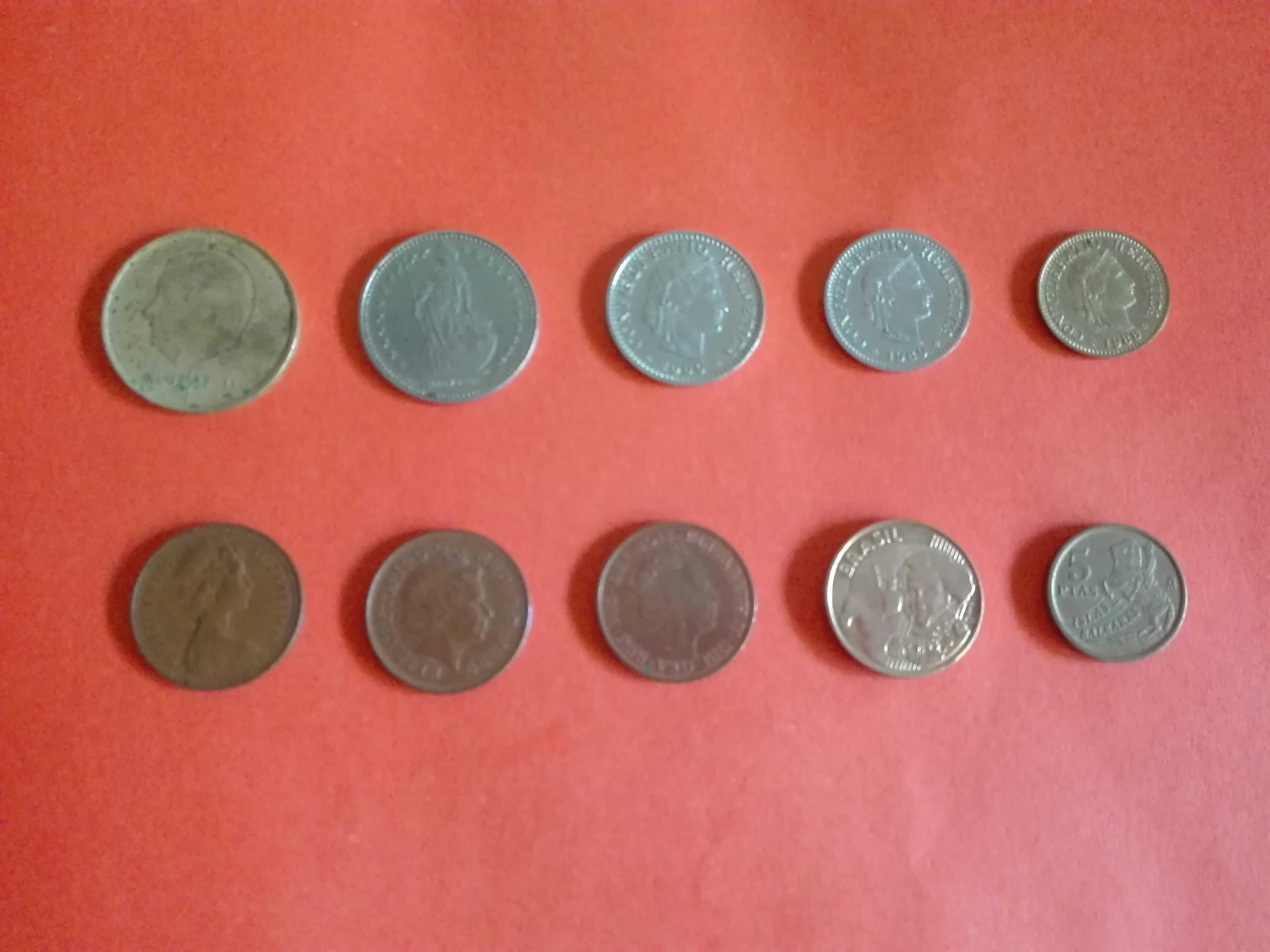 Lote de moedas estrangeiras:  Bélgica,Suíça,Inglaterra,Brasil, Espanha