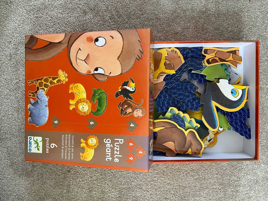 Djeco - puzzle 4, 6 9 elementowe GIGANT Marmoset i przyjaciele 2+