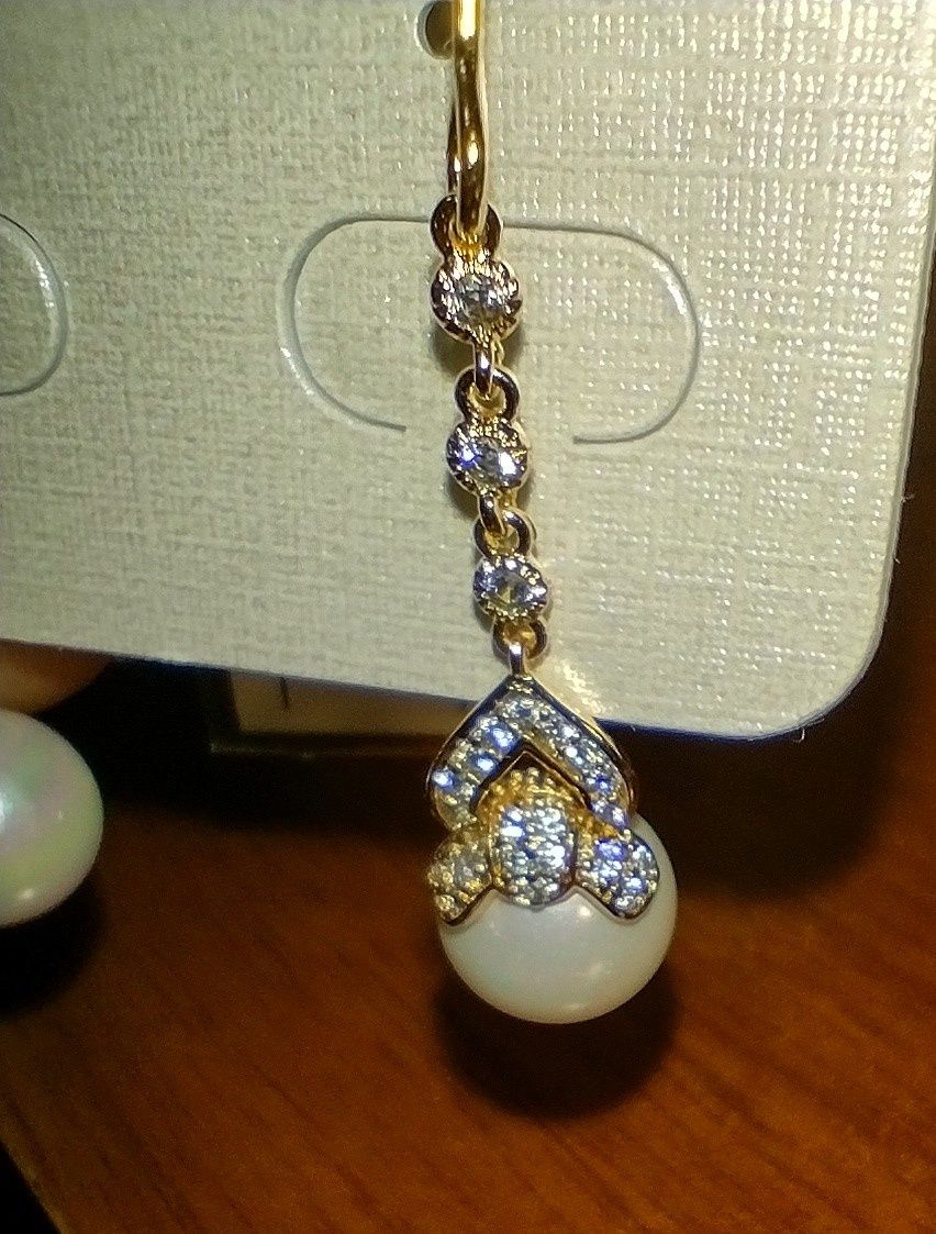 Серги висюльки золоті хьюпинг Xuping сережки висячі з перлами