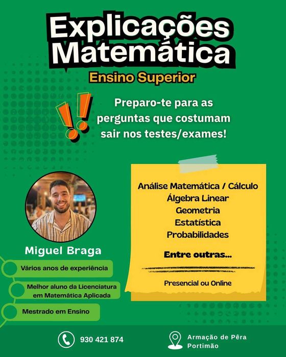 Explicações Matemática - Online/Presencial, 3°Ciclo ao Ensino Superior