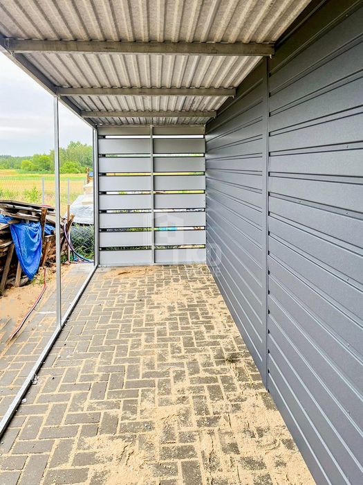 Garaż Blaszany 3X6M + Wiata 1,2M Brama Uchylna Dach Spad Tkd254