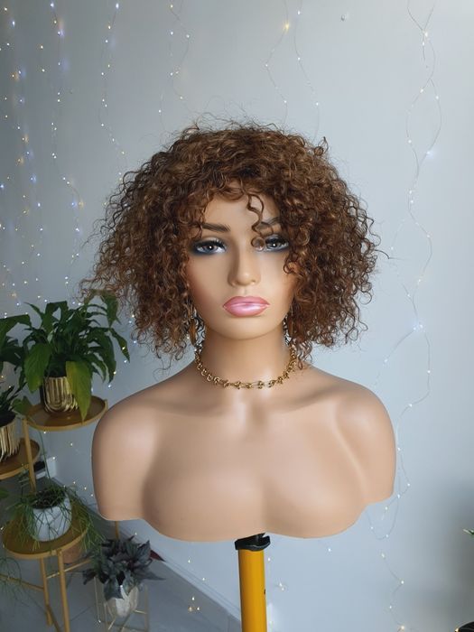 Peruka z włosów naturalnych loki loczki afroloki brąz z refleksami