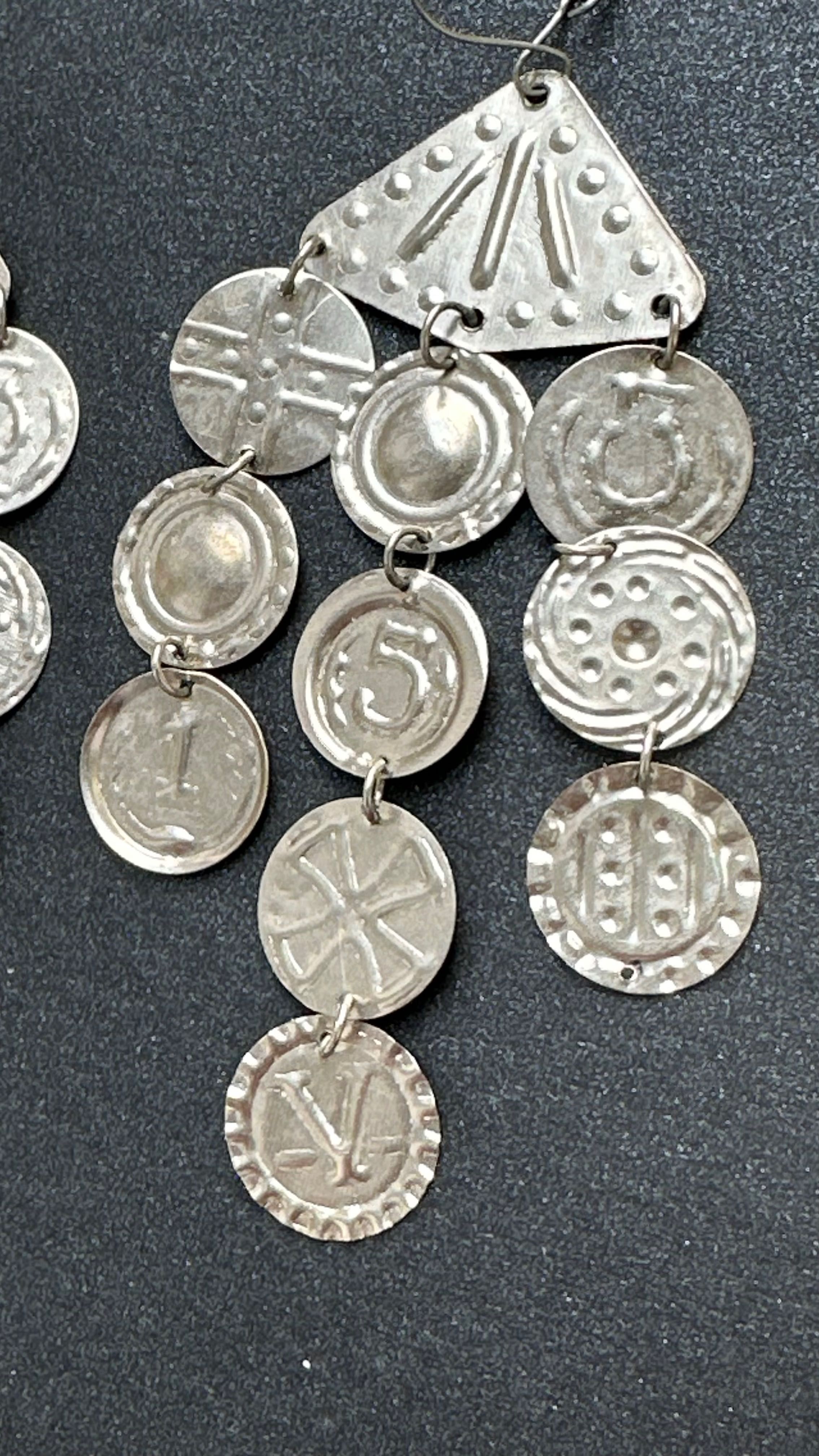 Сережки 2 шт. птахи монети вінтаж сріблясті довгі серьги птицы монеты