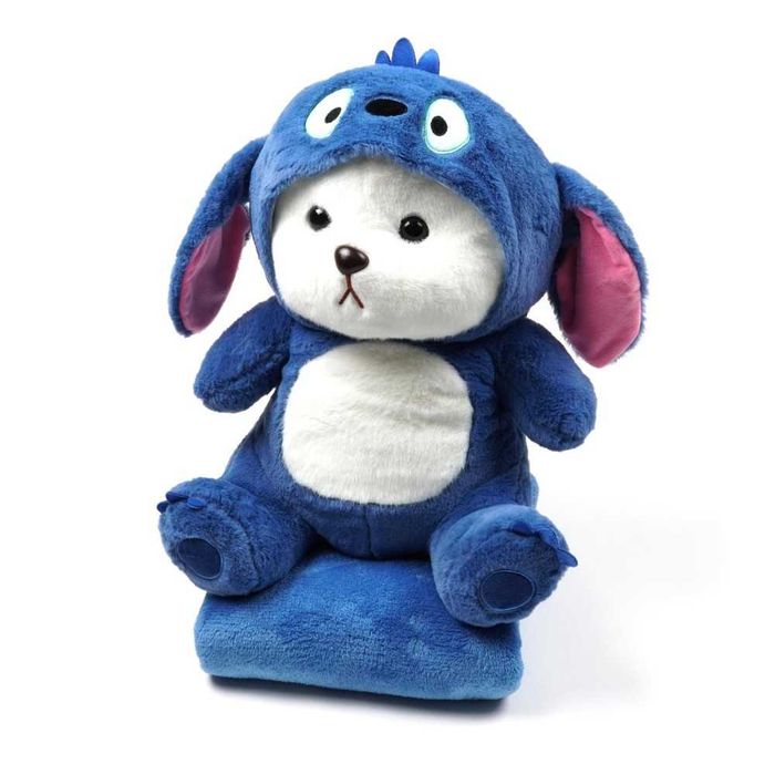 Игрушка-плед 3в1 «Мишка в капюшоне» (синий, 40 см)