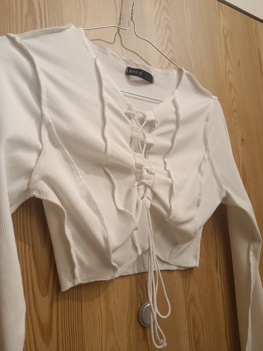 Crop top wiazany długi rękaw shein S