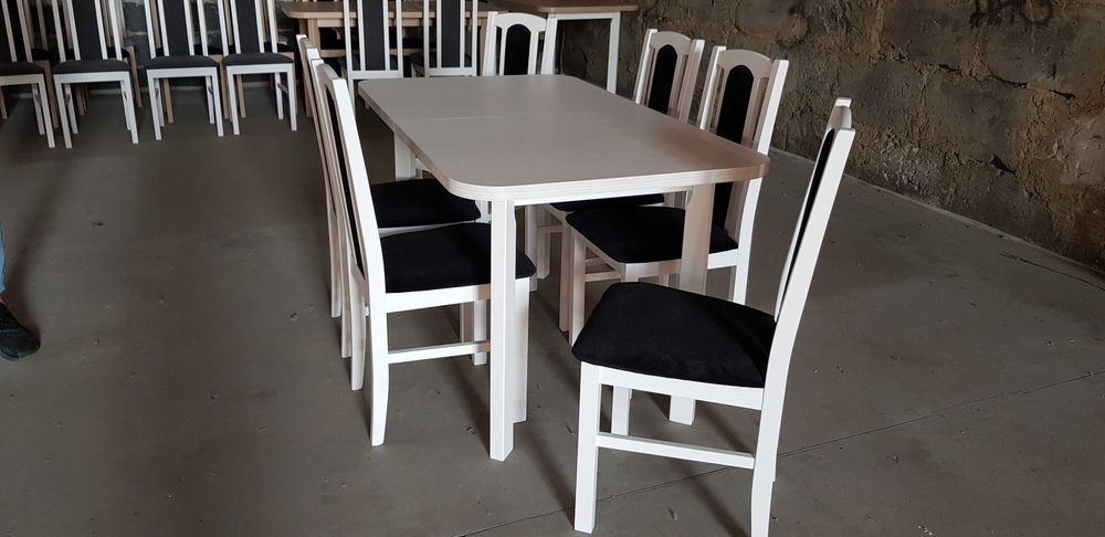Nowe: Stół 80x140/180 + 6 krzeseł , BIAŁY + CZARNY , dostawa cała PL
