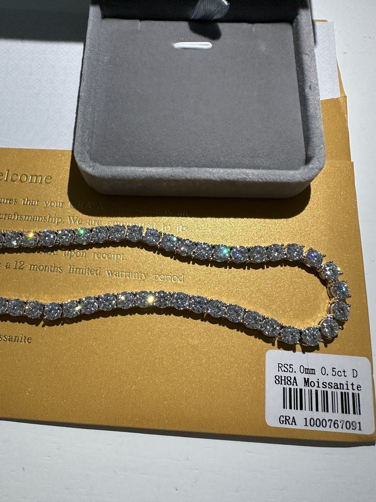 37,5 ct Ожерелье 5 мм дорожка муассанит серебрянное с бриллиантами