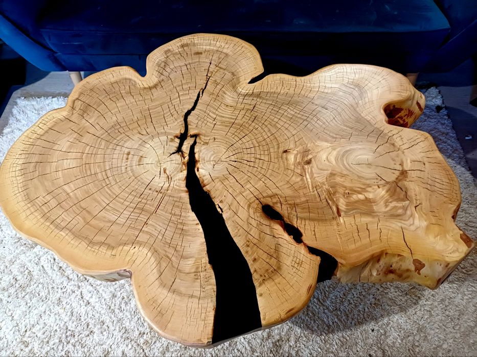Stolik kawowy 105x83cm PIĘKNY OKAZ LIVE EDGE plaster drewna loft