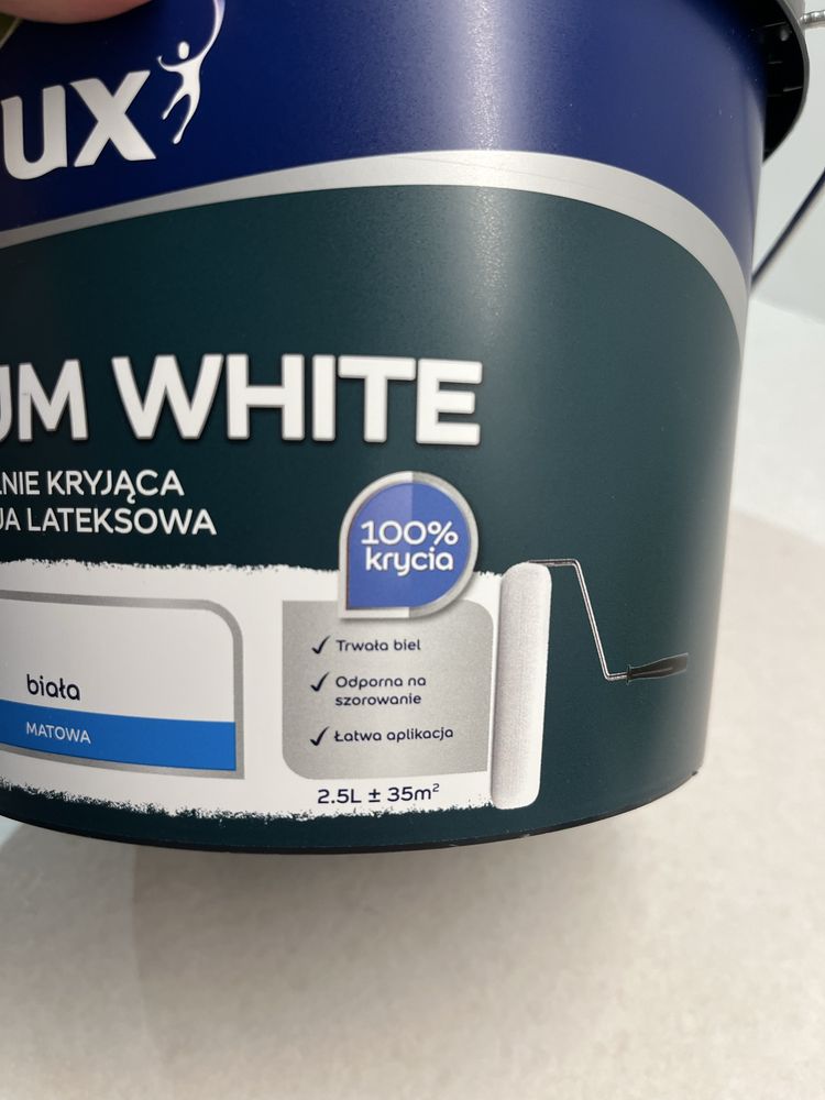 Farba do scian - DULUX premium white, matowa, biala, lateksowa, 2,5l
