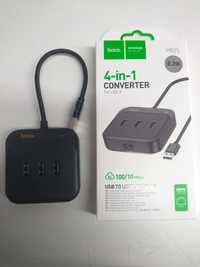 Перехідник Hoco HB35 Easy Ethernet Adapter (USB to  USB2.0*3+RJ45)