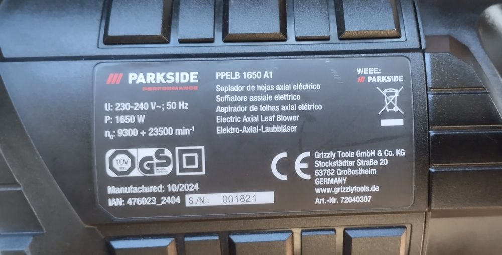 Soprador elétrico Parkside Performance 1650W