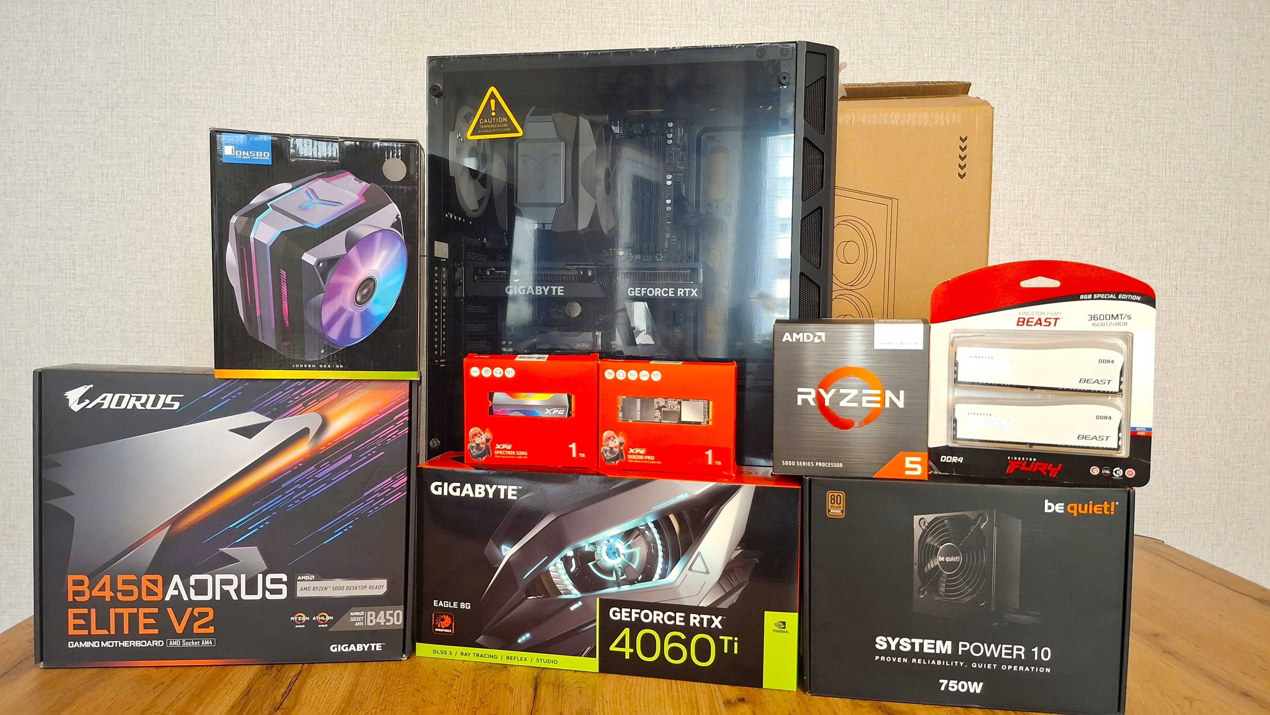 GeForce RTX 4060 Ti Ryzen 5 5600GT 2xM.2 1TB ,DDR4 16GB Aorus Elite V2