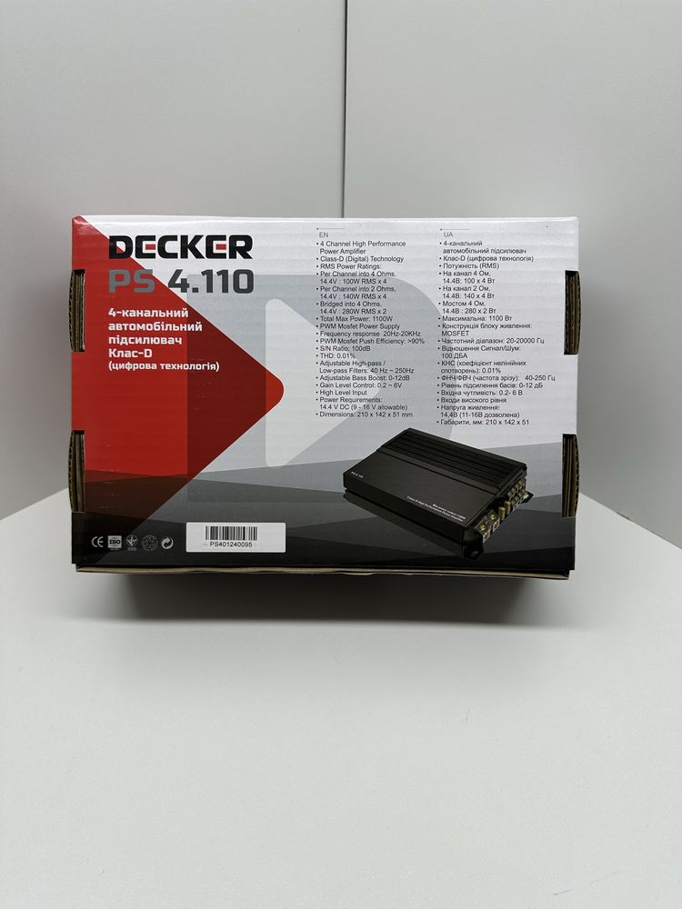 Автомобільний 4-х канальний підсилювач DECKER PS 4.110 Новий