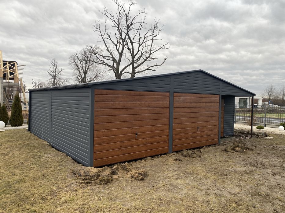 Garaż Pro-line 9x6 z wnęką/ Ciemny Orzech/ Antracyt/ Profil ocynkowany