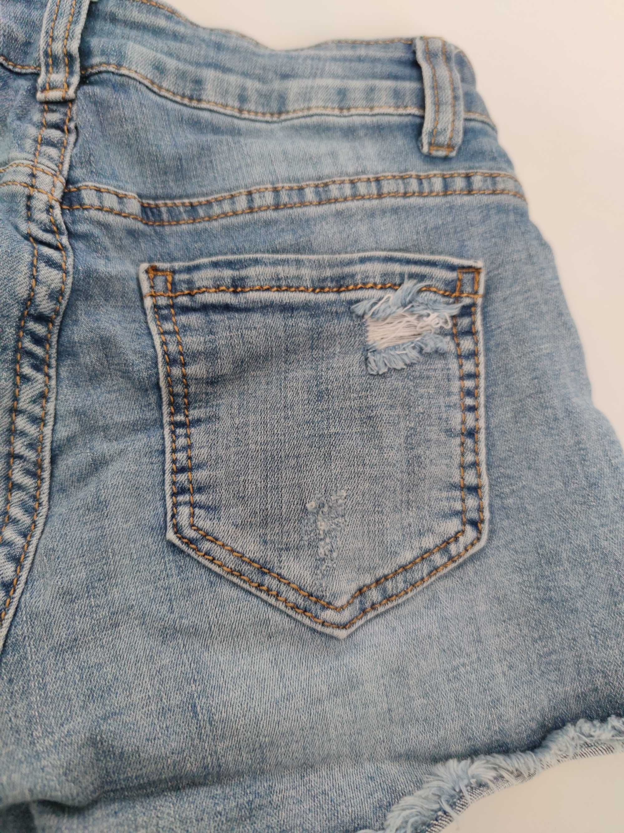Krótkie niebieskie spodenki jeansowe szorty przetarcia strzępione S