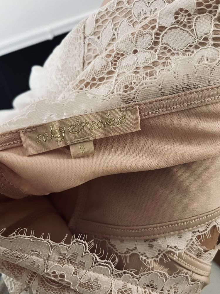 Koronkową tiulowa sukienka ślub wesele  boho style  pudrowy róż 36