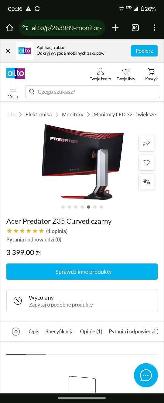 Monitor dla graczy Acer Predator Z35