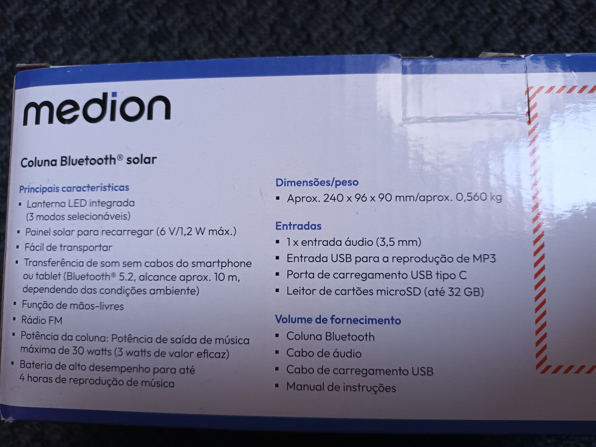 Coluna Bluetooth solar Medion 30 watss