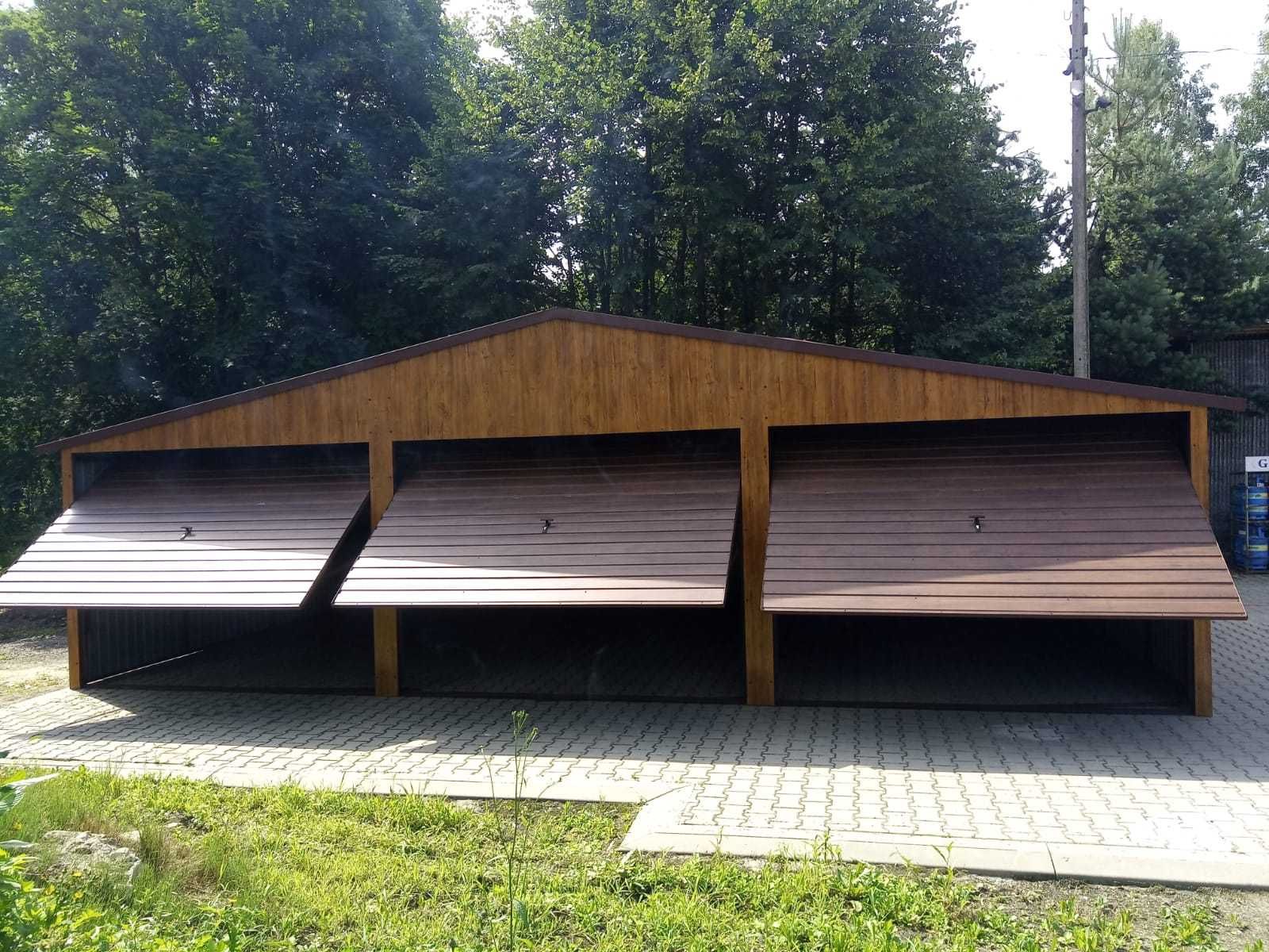 Garaż blaszany 9x6 Dach dwuspadowy , drewnopodobne Garaże