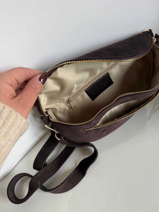 Torebka nerka skóra skórzana brązowa czekoladowa zamszowa viral zamsz