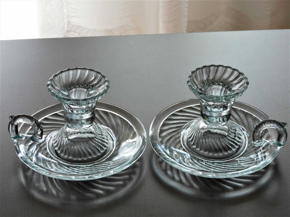 KPL 2x kaganek świeczniki Spirelli Ząbkowice szkło PRL Serwicki Drost