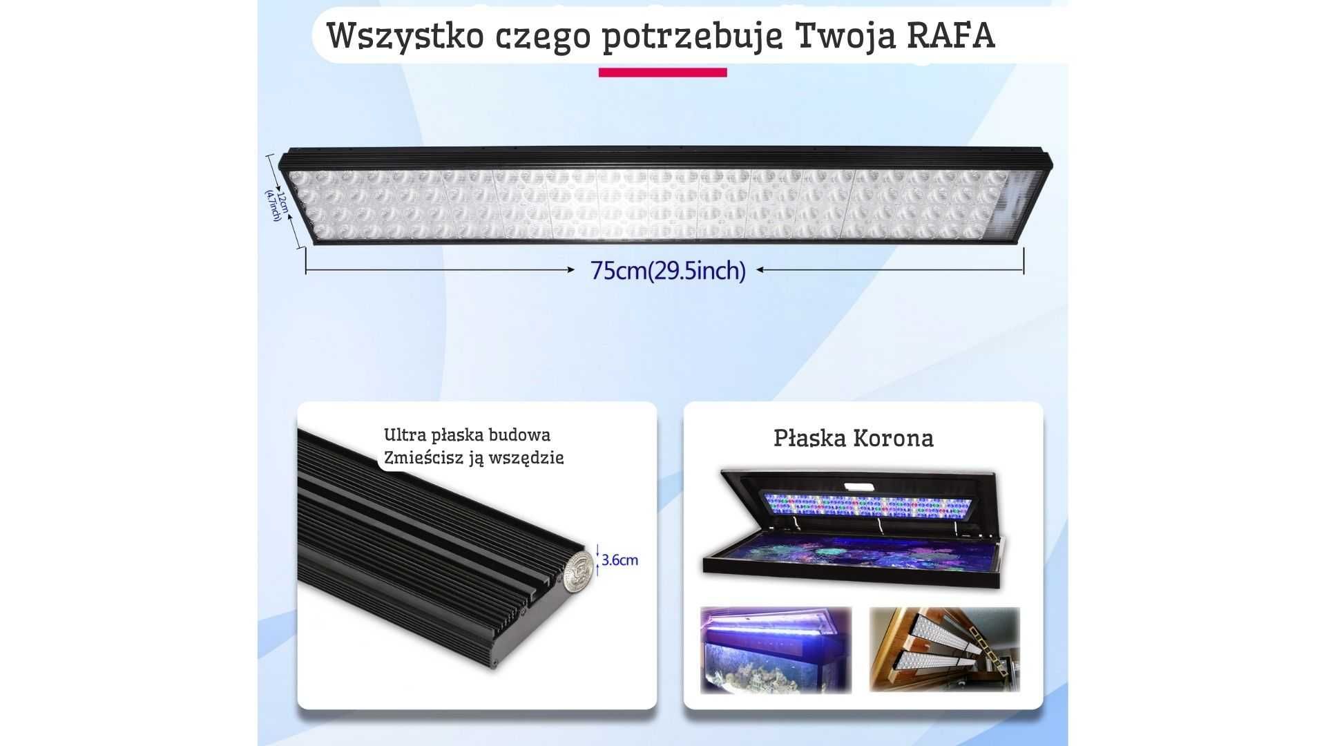 Lampa FLUO Led H75 Wifi Tuya 60w Akwarium Morskie Lampa Jak T5