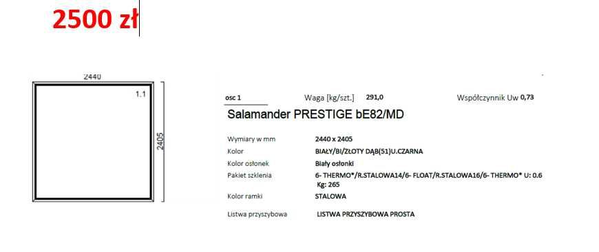 Okno 2440x2405 Biały/Złoty dąb 3 szyby #OK395