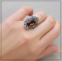 Turecki pierścionek duży bursztynowy vintage – Srebro 925