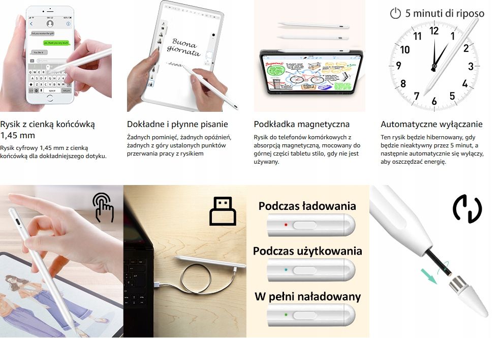 Rysik do Android iOS Uniwersalny Precyzyjny + 3 Końcówki + Rękawiczka
