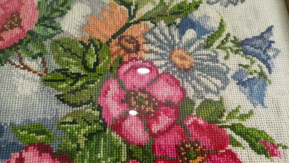 Obraz stary z haftem ręcznym 30 x 40 cm, krzyżykowy, rama